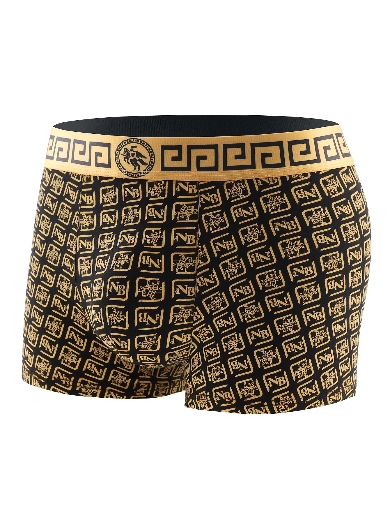 Men's Boxer Briefs Set of 4 Black and Gold Polyester Spandex Comfortable Non-Transparent