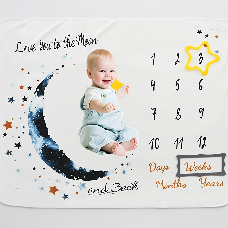 Milestone Blanket for Boys Moon Theme 152cm x 102cm Polyester Baby Growth Tracker