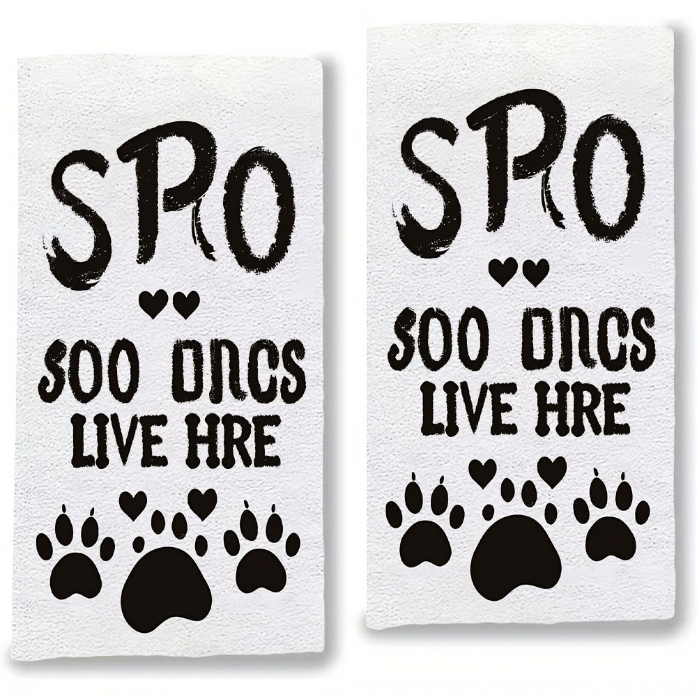 Set of 2 Soft Kitchen Towels Paw Print Design 40x60cm Absorbent Easy to Clean