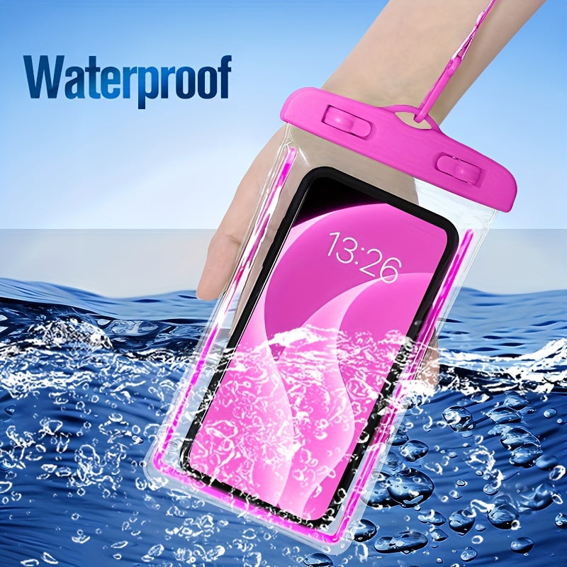 Set of 2 Waterproof Phone Bags for Outdoor Activities Pink and Blue Rainproof Touch Screen Compatible