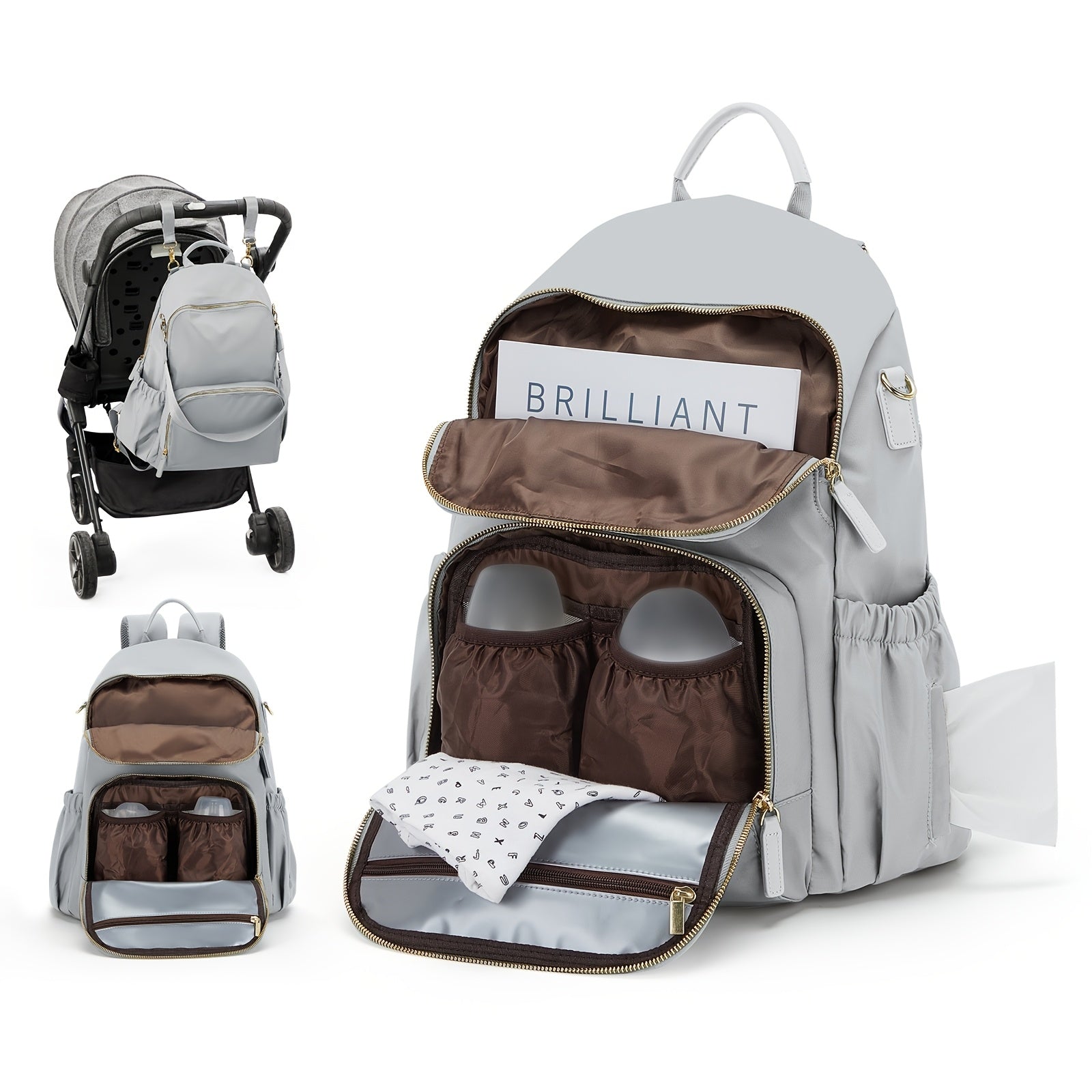 Large Capacity Waterproof Diaper Bag Backpack for New Moms with Insulated Bottle Pockets and Laptop Compartment