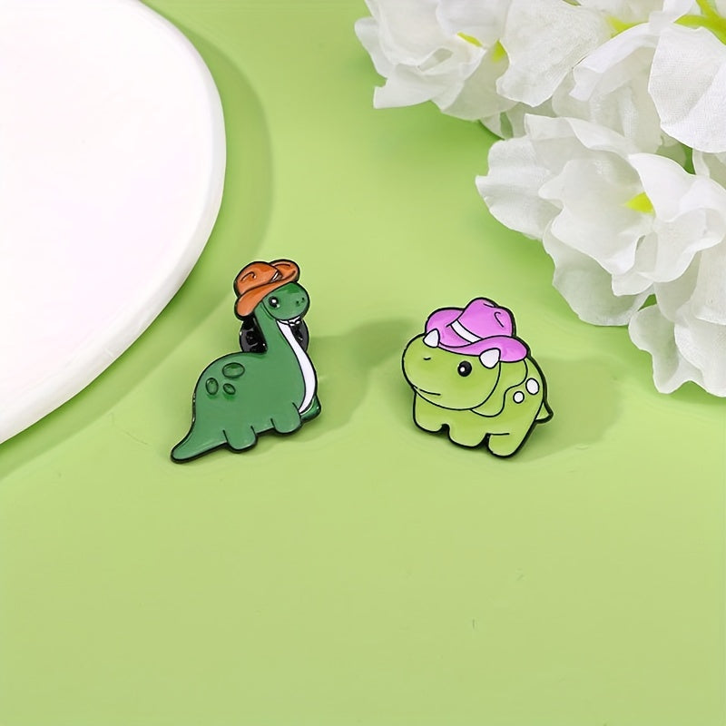 Set of 4 Cartoon Dinosaur Brooch Pins Alloy Minimalist Cute Novelty Accessories