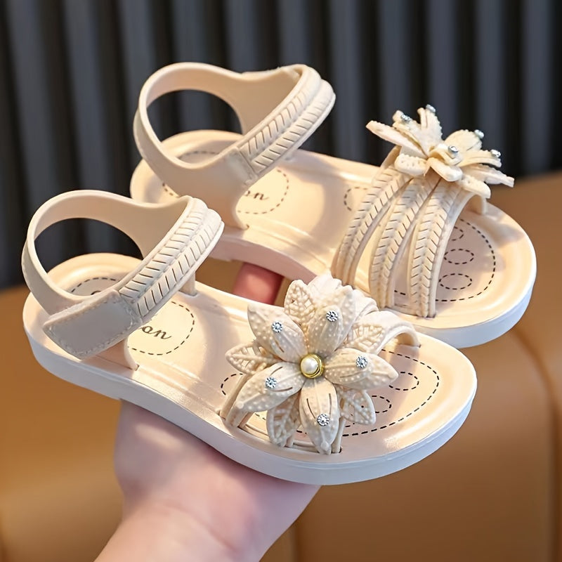 Girls' Floral Princess Sandals with Low Heel Lightweight Breathable Summer