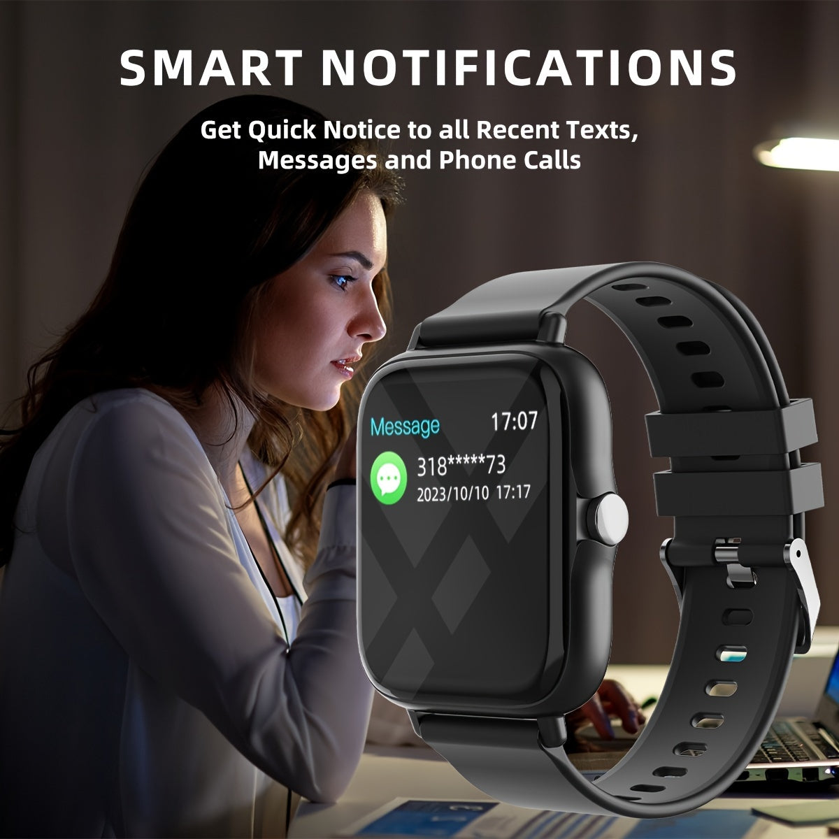 4.65cm sensorli ekranli aqlli soat, ko'p sport rejimlari, musiqa boshqaruvi, masofadan boshqariladigan kamera, simsiz qo'ng'iroq qilish, pedometr, IOS uchun