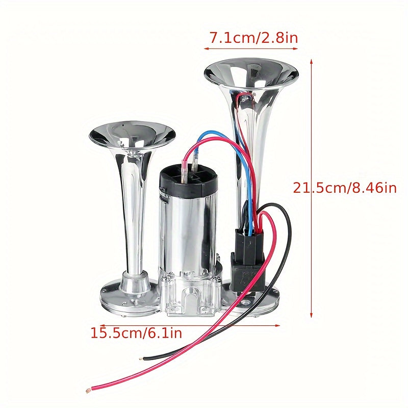 Universal Electric Dual Air Horn Kit for Vehicles, Loud, 12/24V