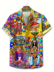 Men's Plus Size Hawaiian Shirt Short Sleeve Cartoon Print Breathable Polyester Casual Beach Vacation