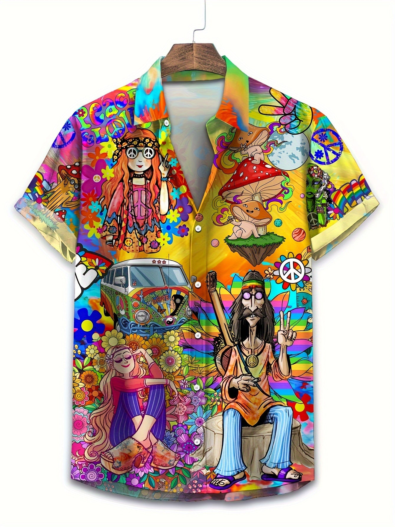 Men's Plus Size Hawaiian Shirt Short Sleeve Cartoon Print Breathable Polyester Casual Beach Vacation
