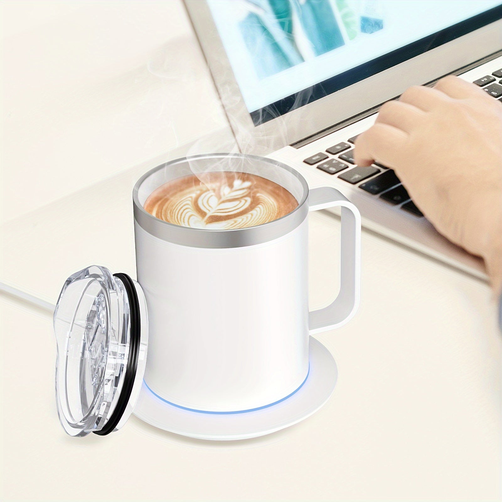 Electric Self-Heating Coffee Mug Set with 10H Auto Shut-Off USB Powered Stainless Steel