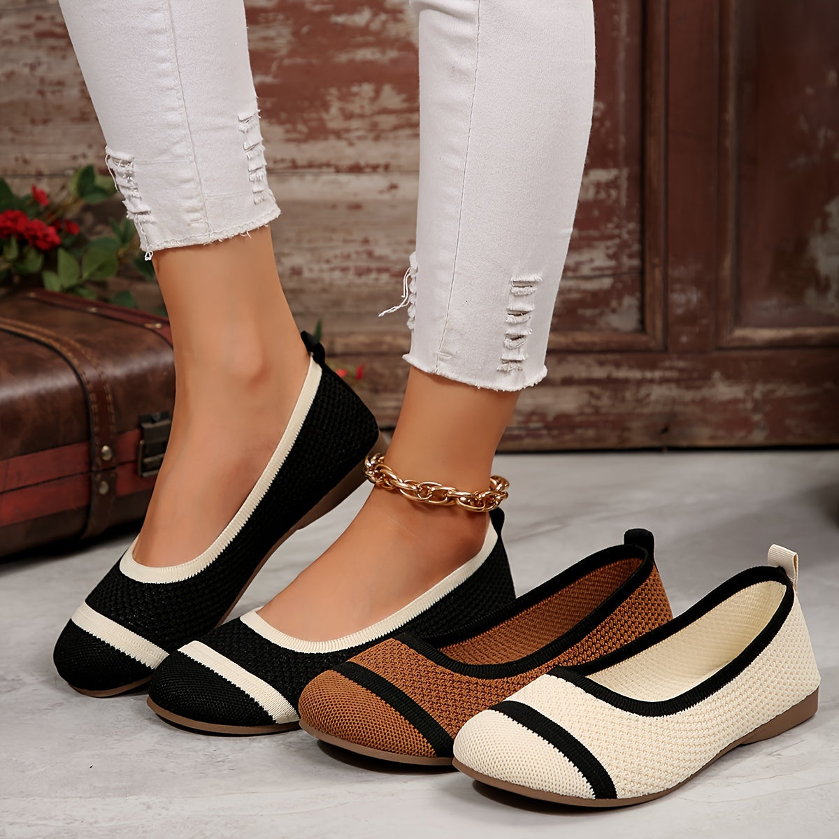 Женские дышащие трикотажные мокасины Mary Jane на плоской подошве, повседневные легкие туфли-слипоны однотонного цвета