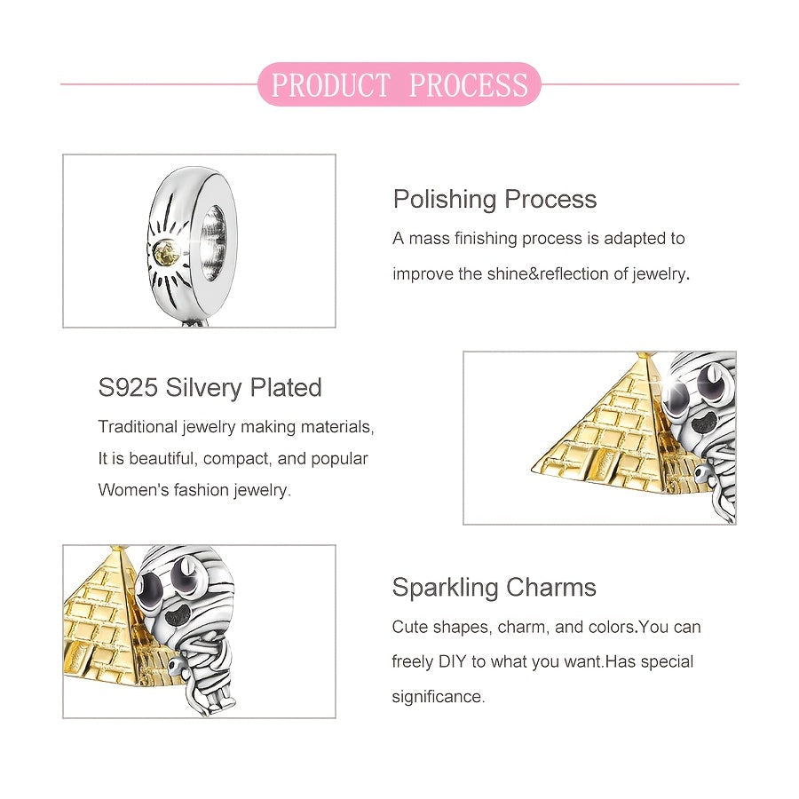 Silver Pyramid Mummy Pendant with Cubic Zirconia Gothic Jewelry for Women