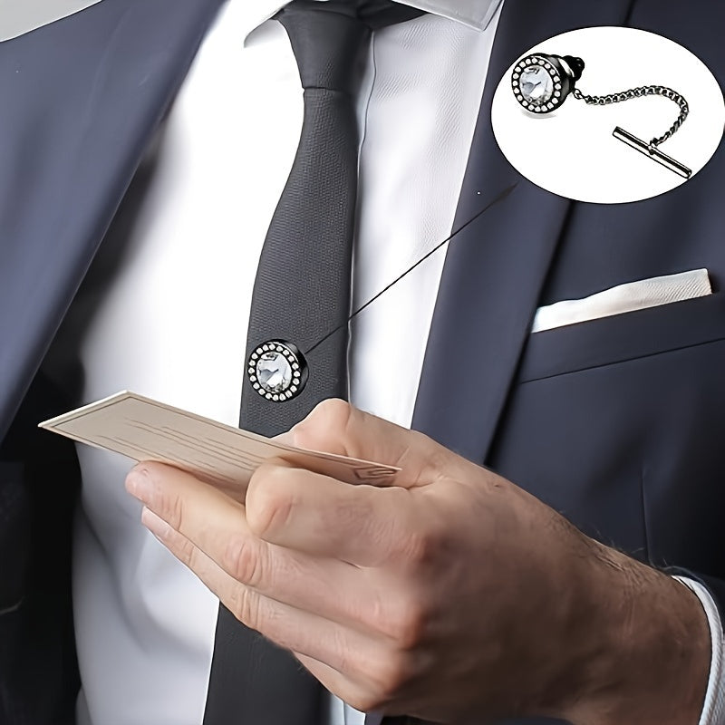 Set of 9 Men's Tie Pins with Chains and Clips in Black Silver and Gold