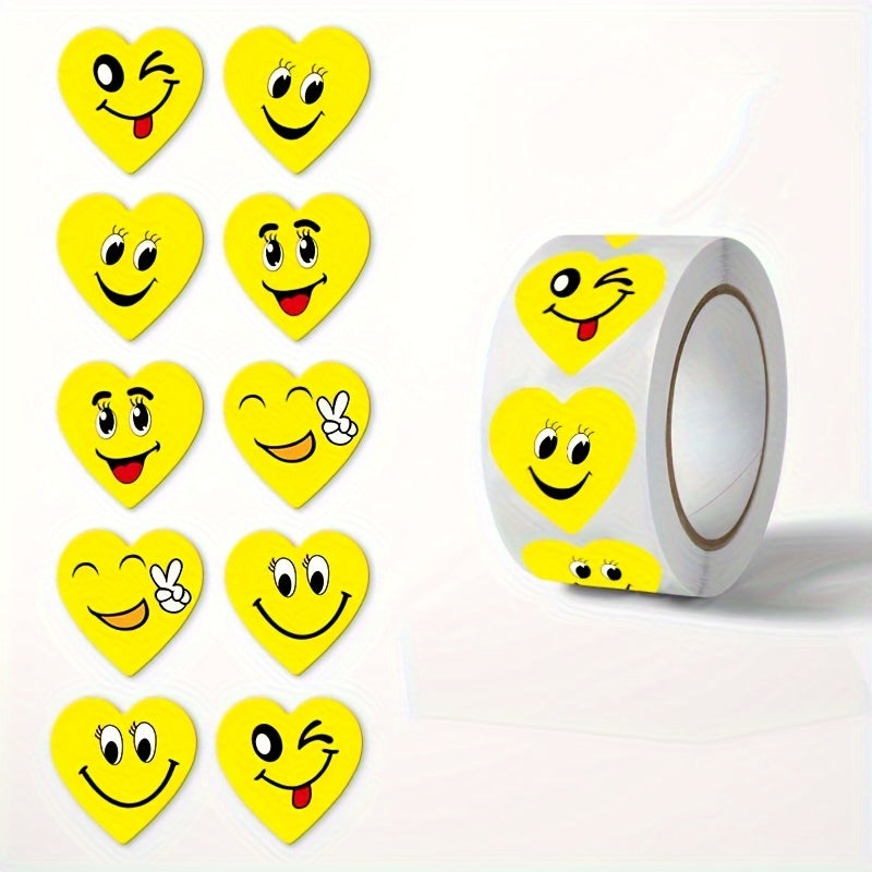 500 ta yurak shaklidagi tabassum stikerlari sovg'a yorliqlari, konvertlar va qutilar uchun, bayram qadoqlash va ofisda foydalanish uchun ideal.