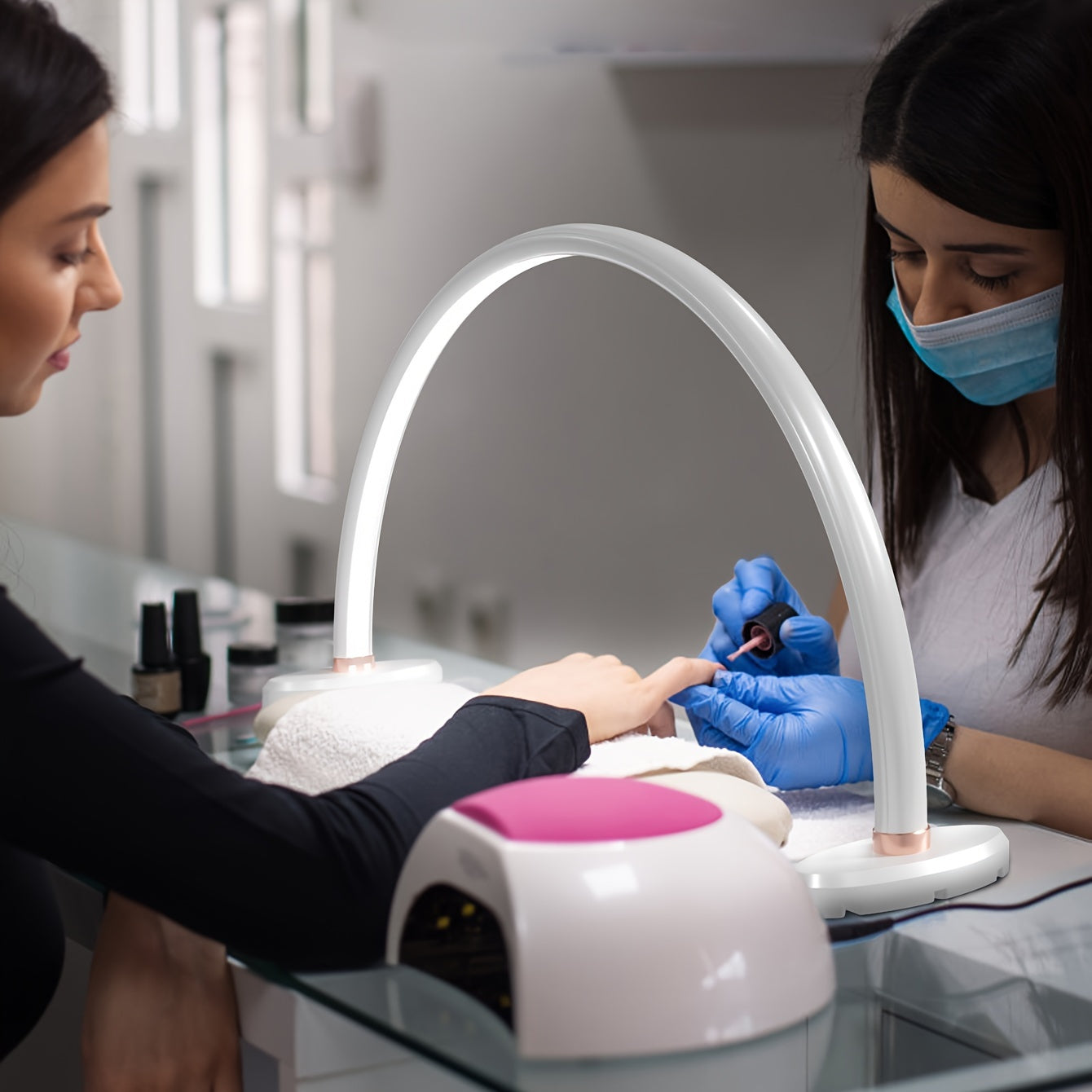 Modern Half-Moon Desk Lamp with Dimmer Adjustable Color Temp USB Powered Space-Themed Lacquered Finish