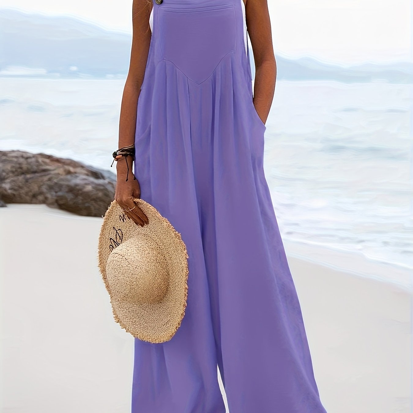 Women's Sleeveless Jumpsuit with Stretchy Polyester Spandex Blend for Spring Summer Fall