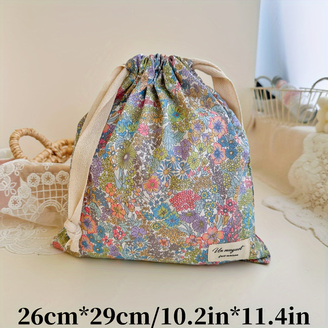 Embroidered Bowknot Drawstring Storage Bag for Travel Jewelry Cosmetics Diaper Organizer