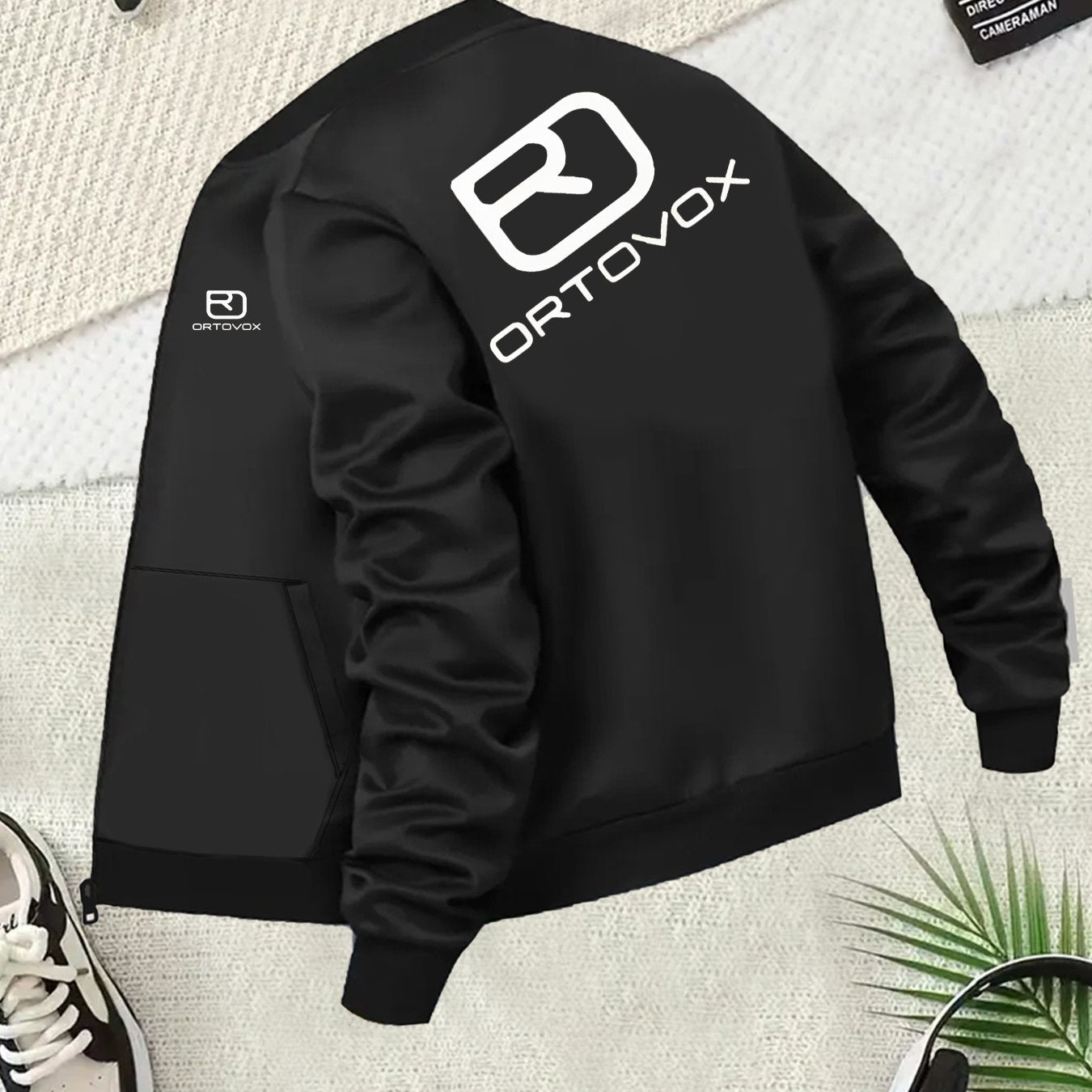 Plus Size Women's Casual Black Bomber Jacket Zip-Up Style Pockets