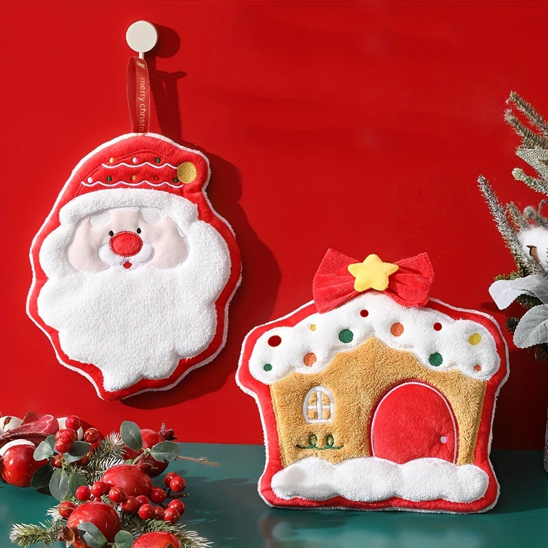 Bayramona Rojdestvo qo'l sochiq, Santa va rengey dizaynlari bilan, ultra-absorbent mikroto'qima, osish halqasi. Ideal bayram hammom bezaklari va sovg'a.