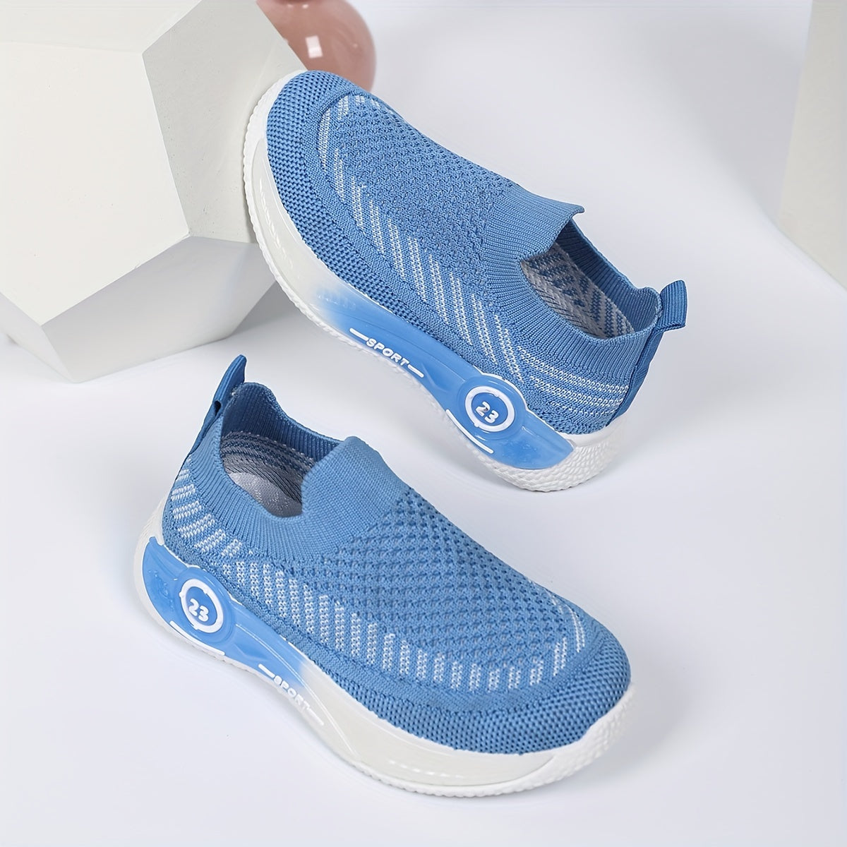 Kids' Slip-On Sneakers Boys Girls Breathable Knit Geometric Hollow Casual Athletic Shoes