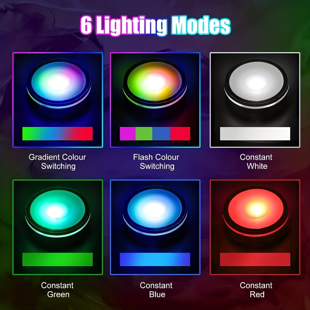 Round Plastic LED Display Stand for 3D Crystal Glass Acrylic Touch-Sensitive Color-Changing USB Rechargeable 7.9x7.9x2.69cm