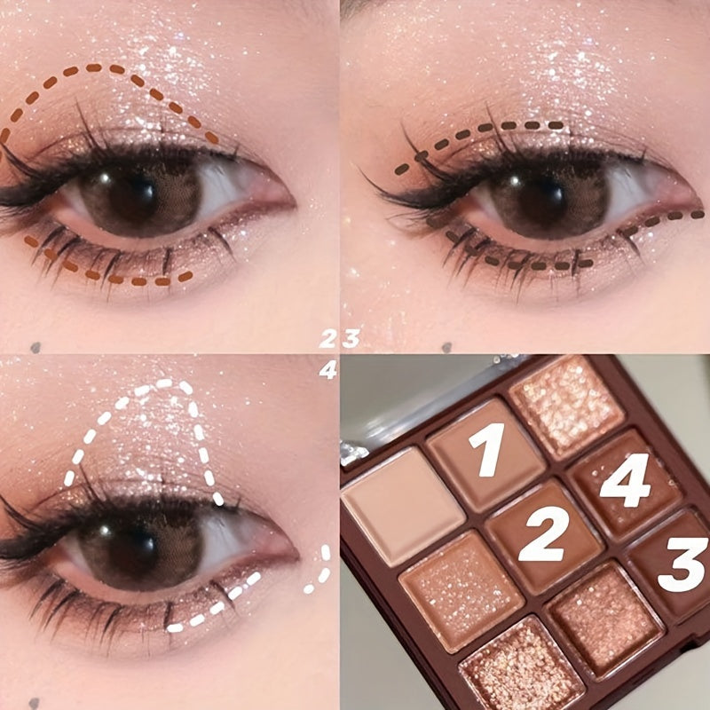 Paleta de sombras de ojos para mujer de 9 colores marrón ahumado mate con brillo de larga duración