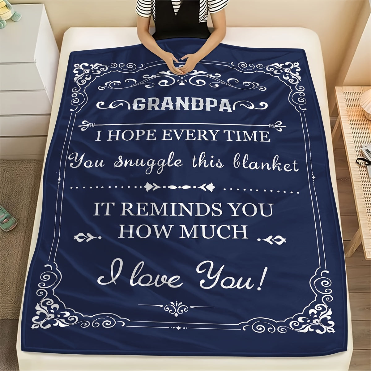 Fleece Blanket for Adults with Grandpa Theme 200-250g Polyester Digital Print Easy Care