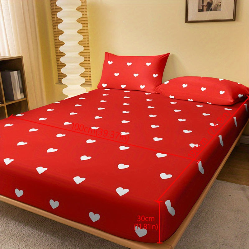 Red and White Heart Pattern Fitted Sheet for Bedroom or Guest Room