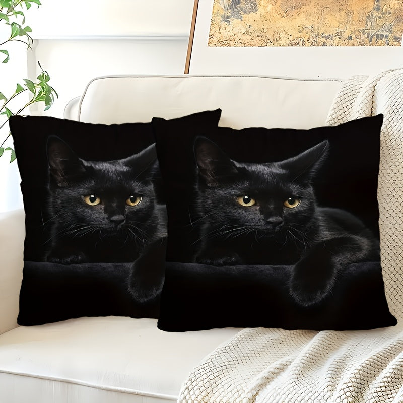 Set of 2 Black Cat Print Pillowcases Soft Decor for Bedroom Living Room Car