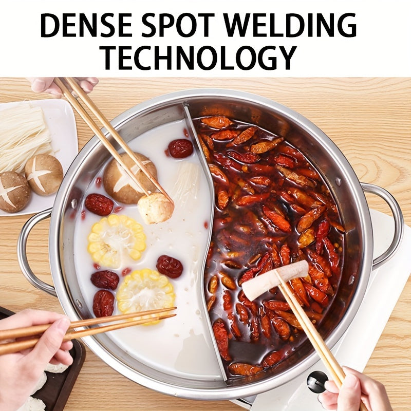 Induction-Compatible 28cm Stainless Steel Divider Cookware Dual Flavor Shabu Shabu Pot