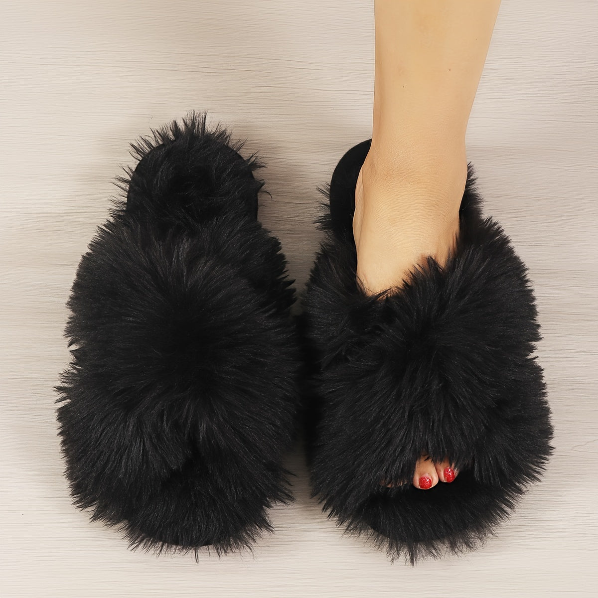 Zapatillas de felpa para mujer con tiras cruzadas, cálidas y cómodas para interior, ideales para otoño e invierno