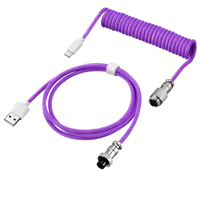 Coiled USB C Mechanical Keyboard Cable with Aviator Connector for Gaming Keyboards