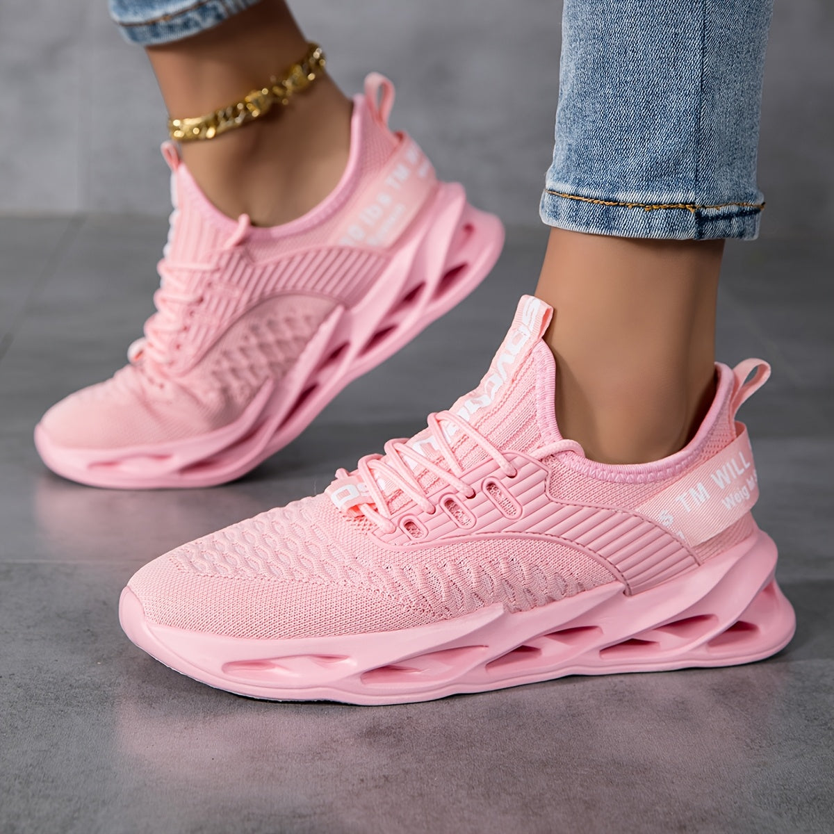 Women's Pink Breathable Casual Sneakers with Hole-Design and Shock Absorption