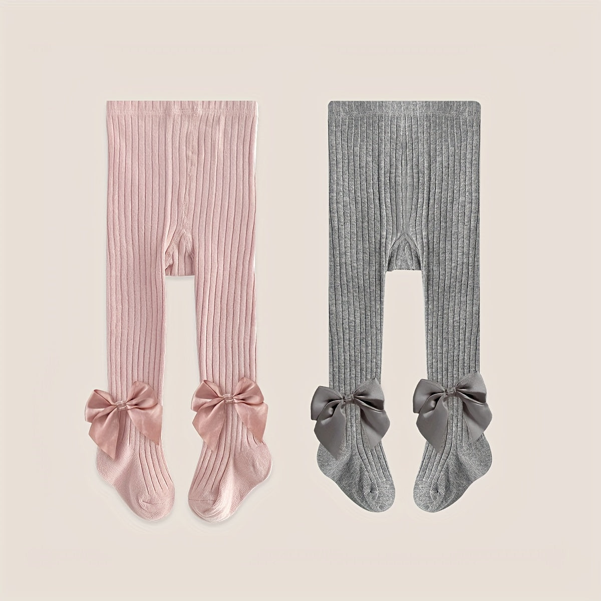 Set of 2 Girls Baby Leggings with Bow Design for Spring and Autumn Outdoor Wear