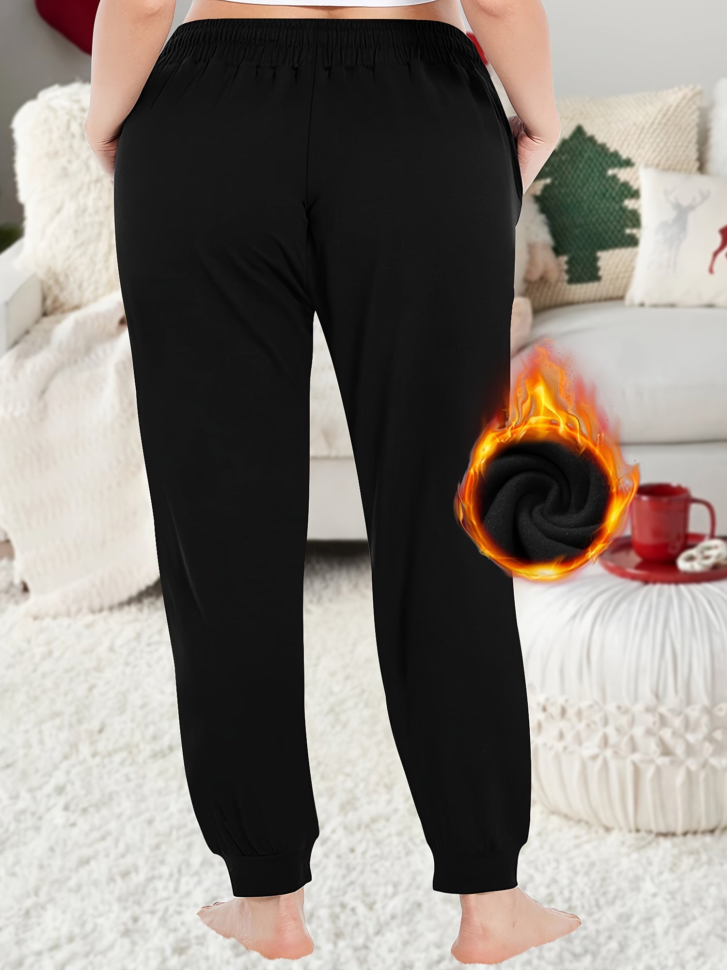 Plus Size Fleece Jogger Pants with Pockets for Women