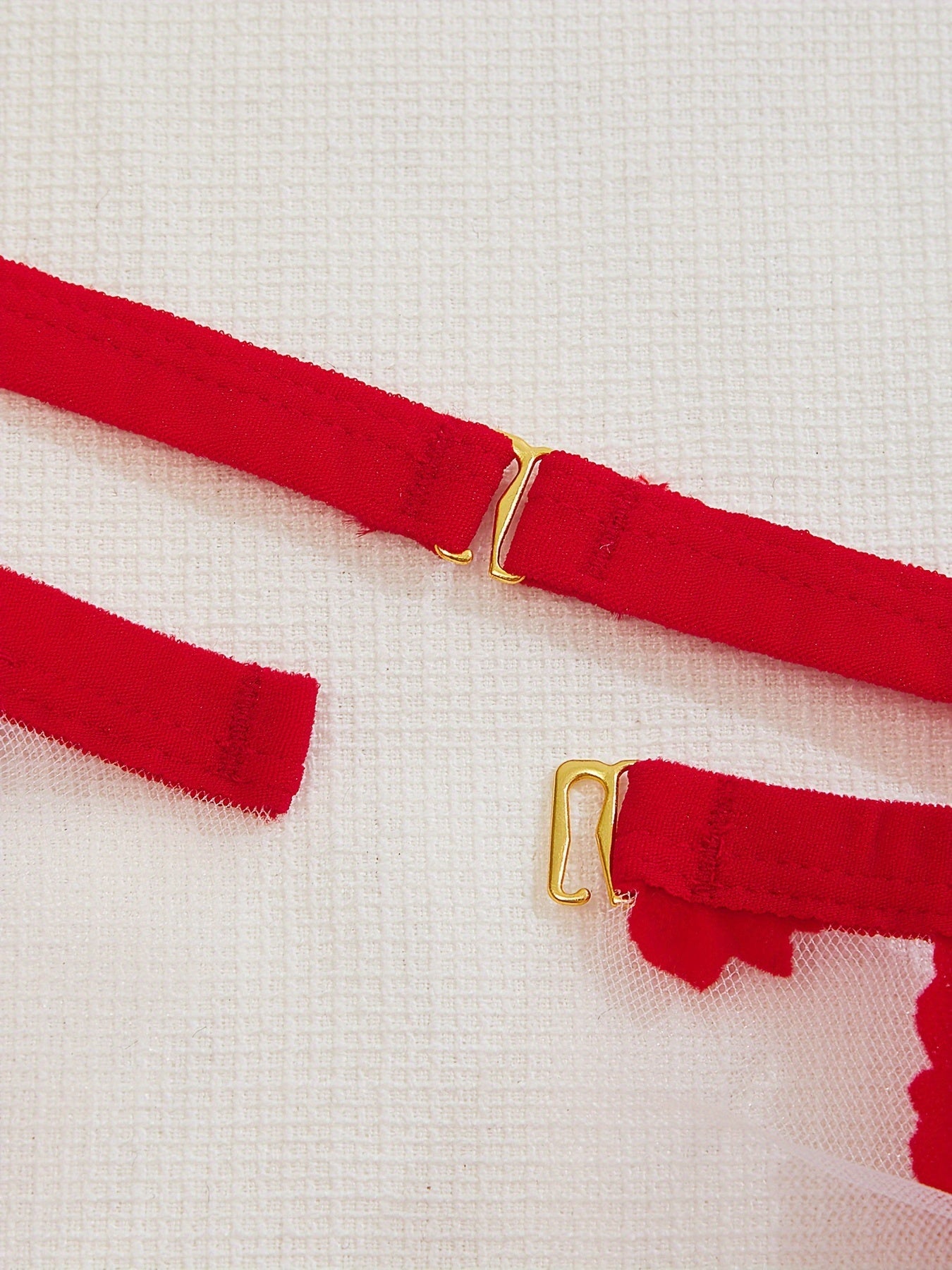 Women's Red Floral Sheer Mesh Lingerie Set with Halter Top and Thong