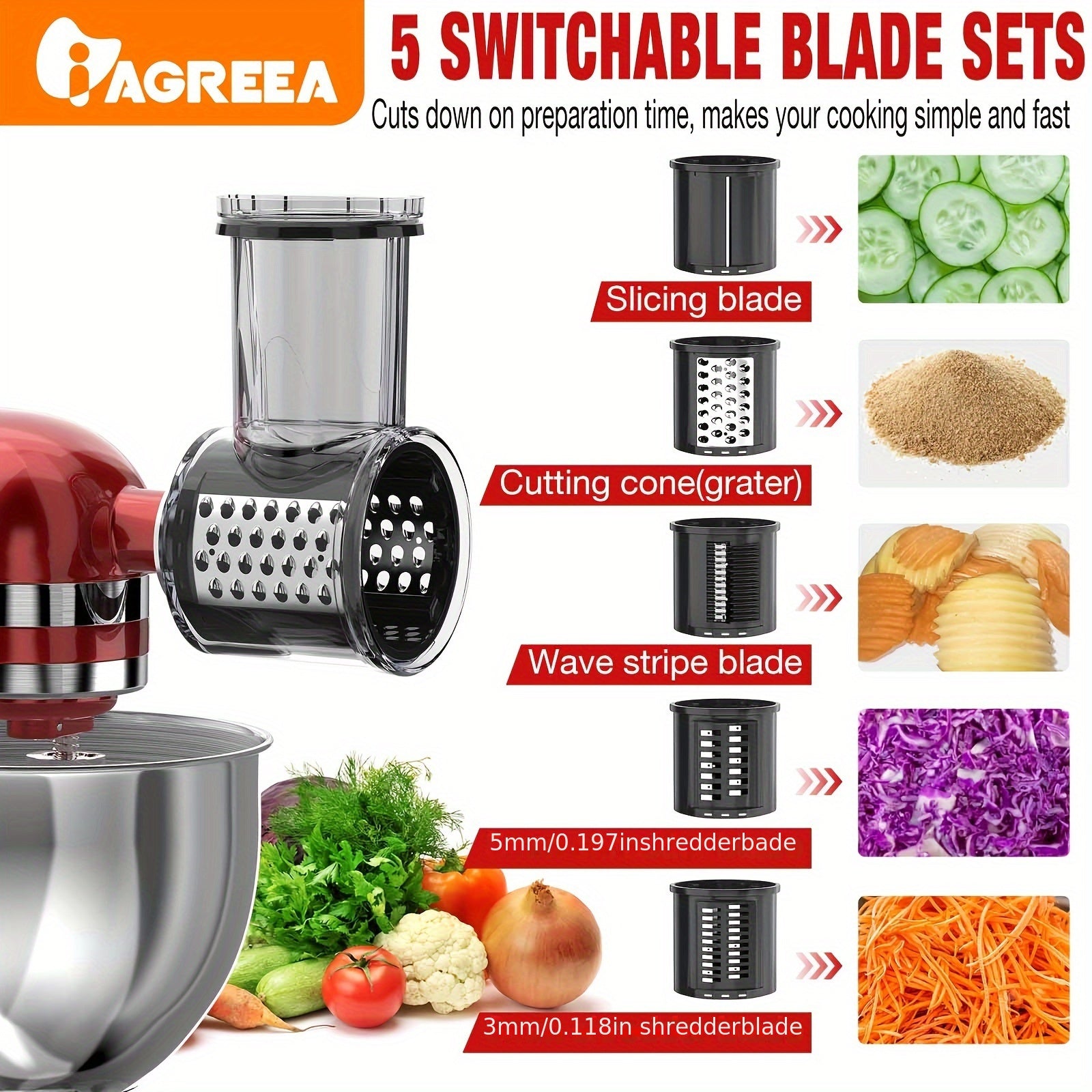 Vegetable Cutter for Food Processor and Stand Mixer, Multi-Use Cheese Grinder