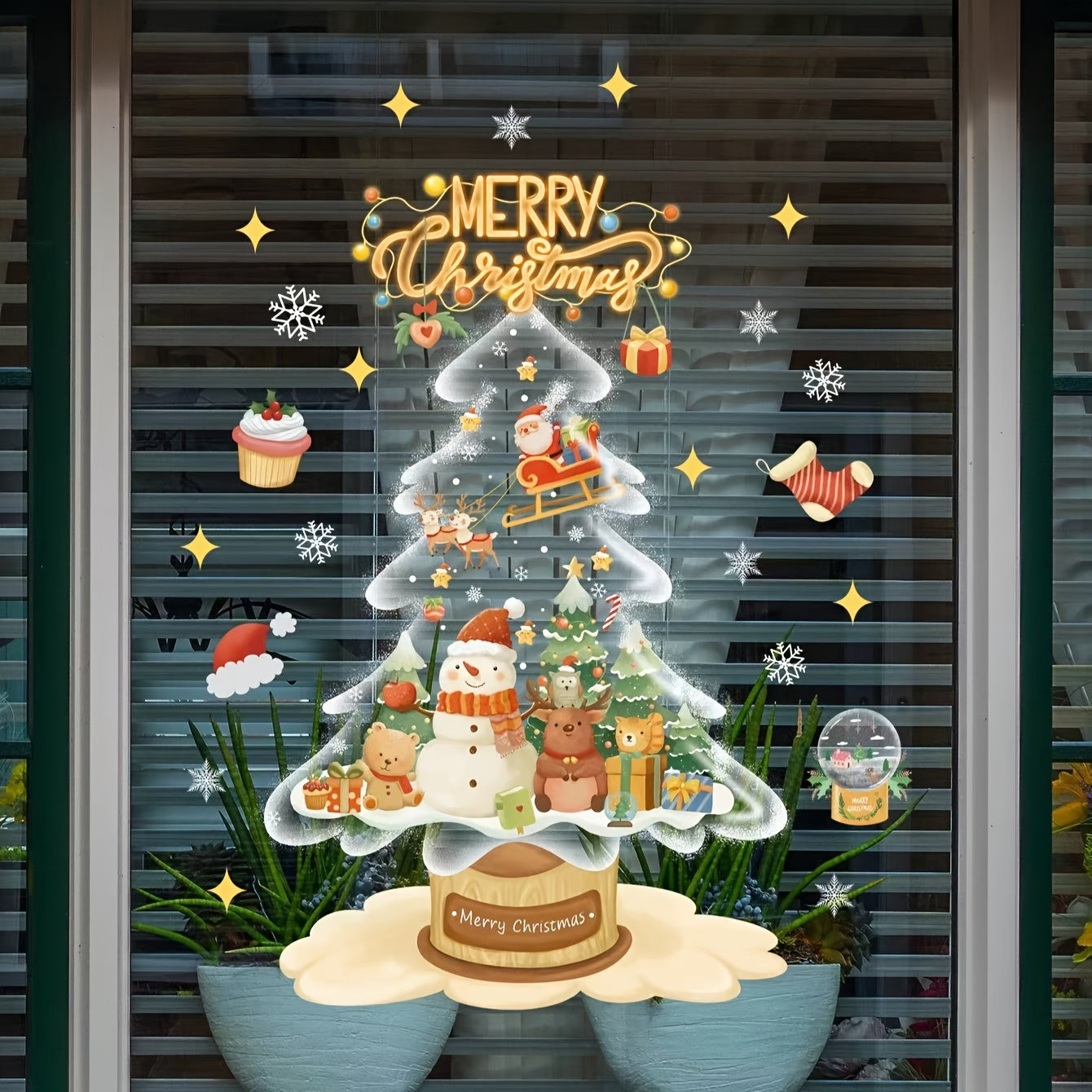 Christmas Window Stickers Santa Reindeer Snowflake Reusable Cling Decals for Glass Doors