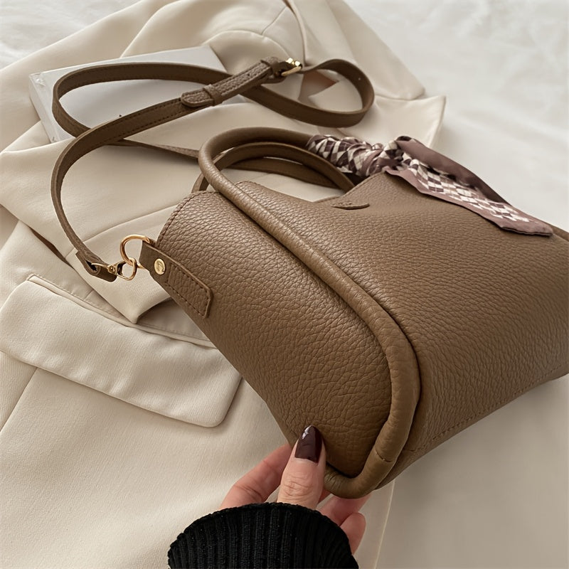 2024 Koreys uslubidagi suv o'tkazmaydigan PU yelka qopqog'i sumkasi, sozlanadigan kamar bilan, khaki, chuqur jigarrang, qora