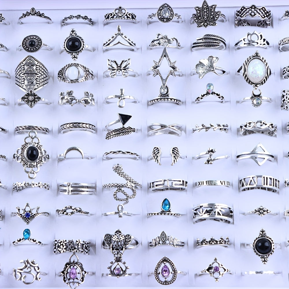 50 шт. набор модных колец из цинкового сплава с rhinestones для женщин, простой смешанный стиль, все сезоны