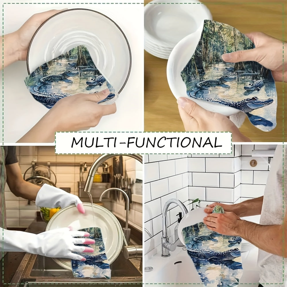 Juego de 2 toallas de cocina ultra suaves escena de caimán en acuarela 40x60 cm