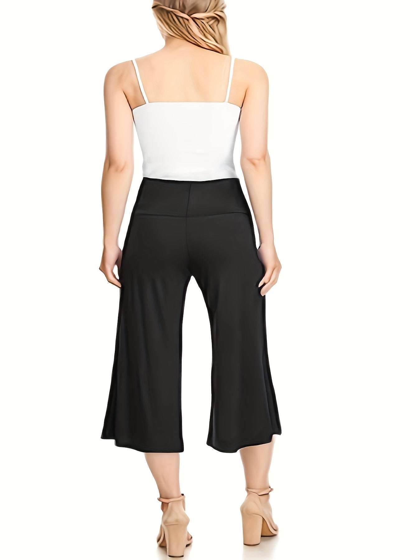 Pantalones Capri de pierna ancha para mujer de tallas grandes, casuales, de cintura alta, verano