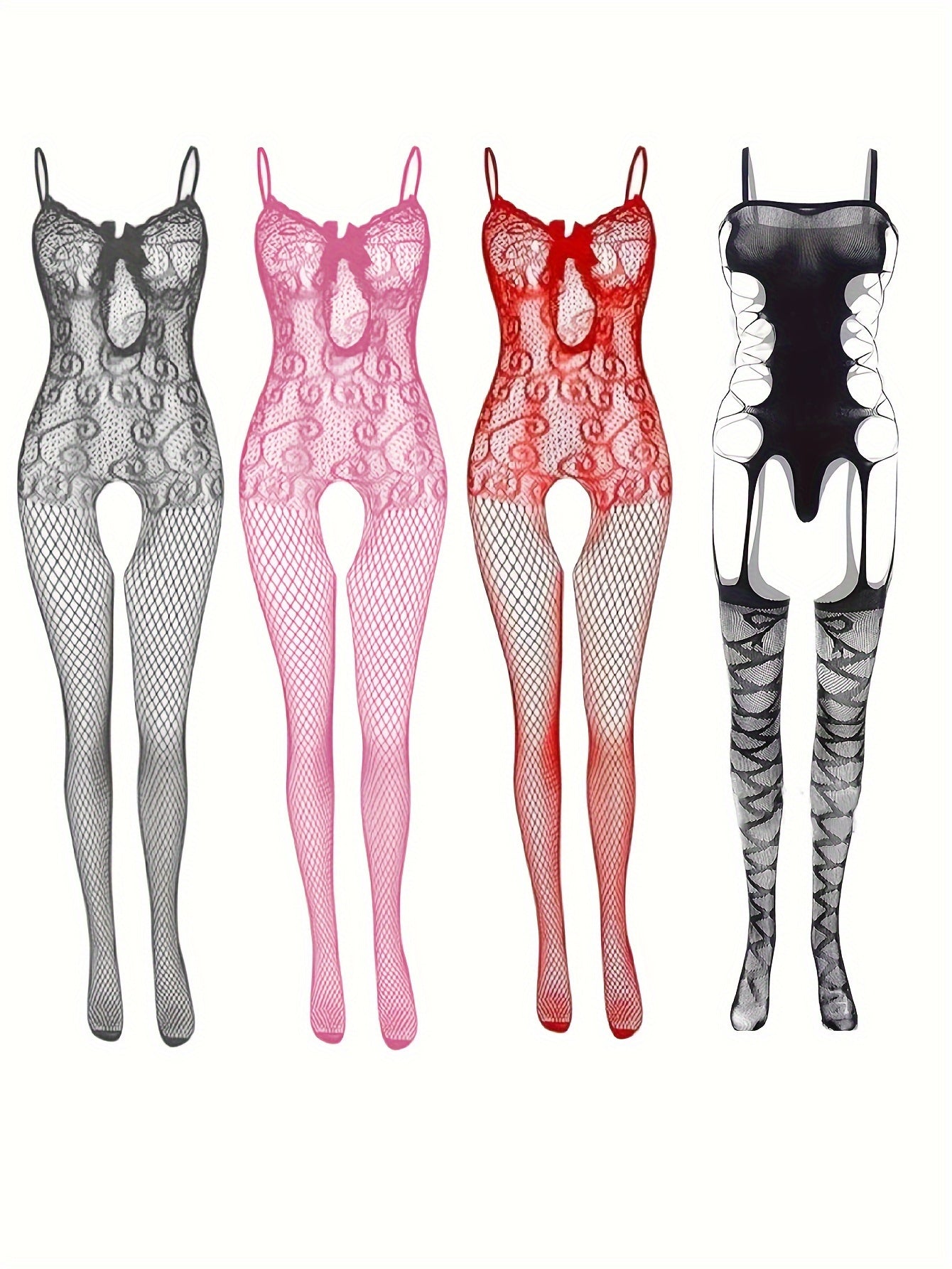 Conjunto de lencería de bodystocking sin mangas de malla para mujer