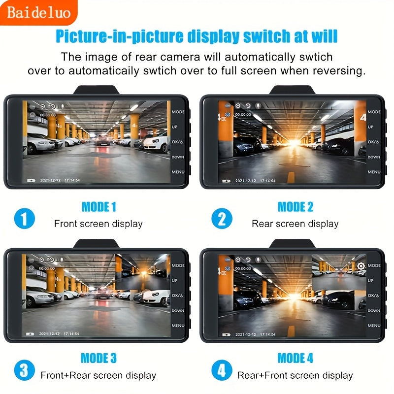 Dual Lens Car Camera 720p Night Vision Rechargeable 12-24V Mount