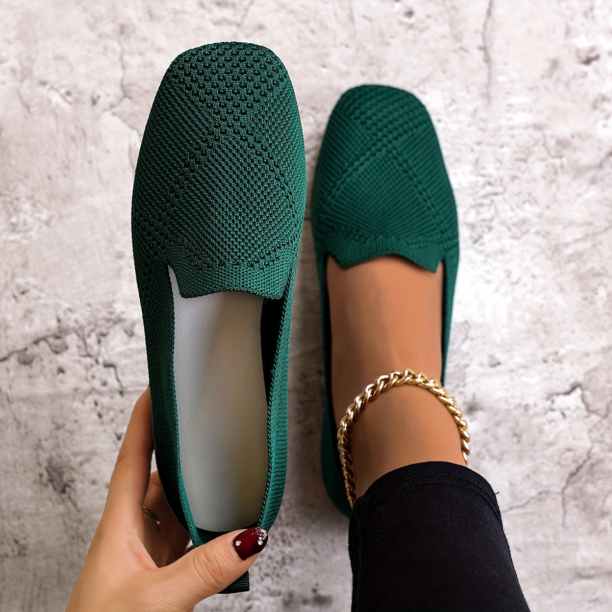 Women's Square Toe Slip-On Flats Breathable Fabric Casual Shoes