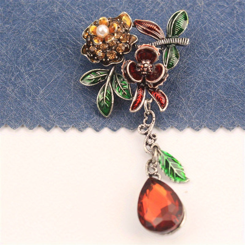 Floral Rhinestone Brooch with Irregular Flower Design for Clothing Bags Hats