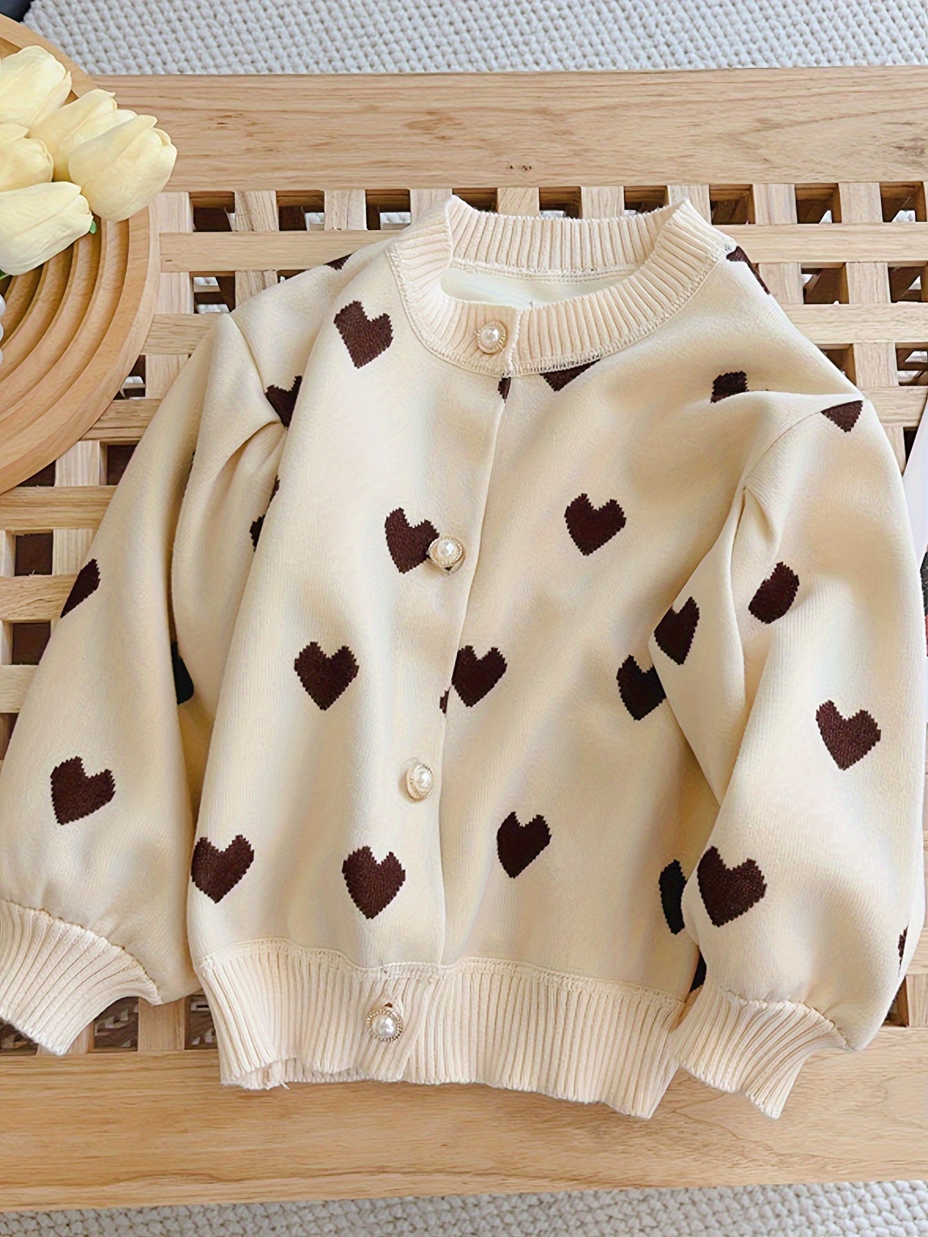 Girls' Knit Cardigan with Heart Buttons Long Sleeve Fall Spring Casual