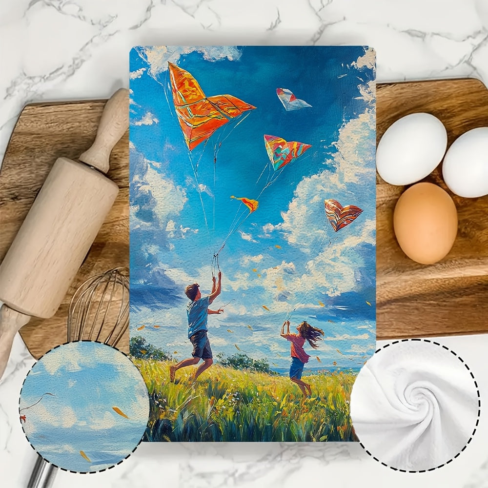 2 ta Ultra Soft oshxona sochiqlari to'plami, rang-barang kites sahnasi va yurak shakllari bilan
