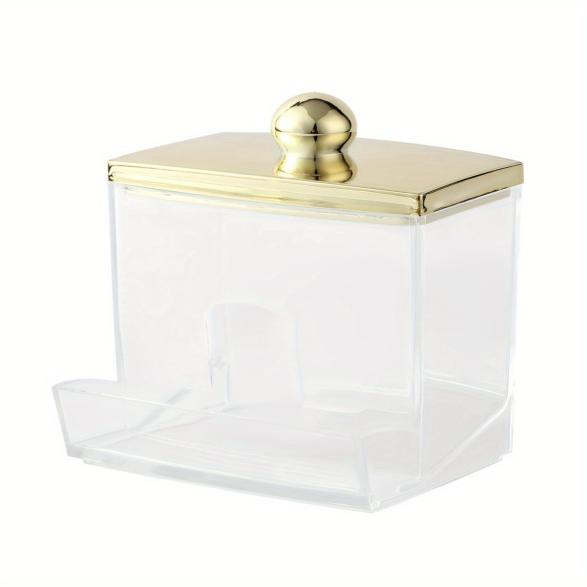 Recipiente para discos de algodón con tapa de bambú, organizador de almacenamiento para baño, plástico, dorado