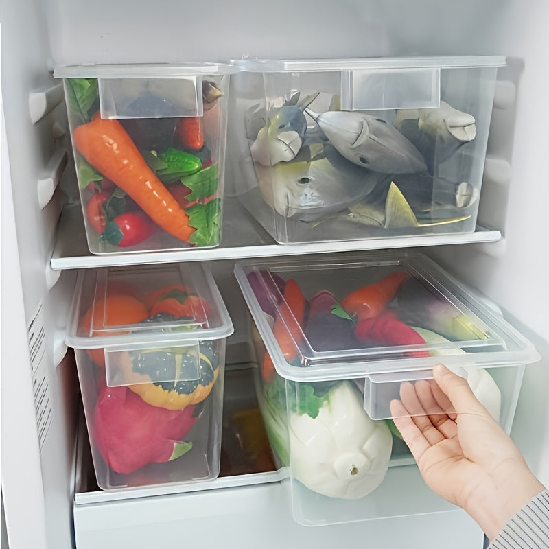 Yirik hajmli shaffof saqlash qutisi, oqib ketmaslik uchun yopiq bilan, tuxum, go‘sht, meva, sabzavot va boshqa oshxona ehtiyojlari uchun ideal. Oshxona tashkilotchisi yoki turli oshxona aksessuarlarini saqlash uchun konteyner sifatida foydalanish mumkin.