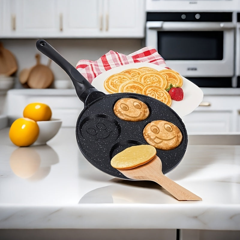 4-Cavity Non-Stick Mini Crepe Maker with Happy Face & Cartoon Patterns Aluminum Alloy Frying Pan