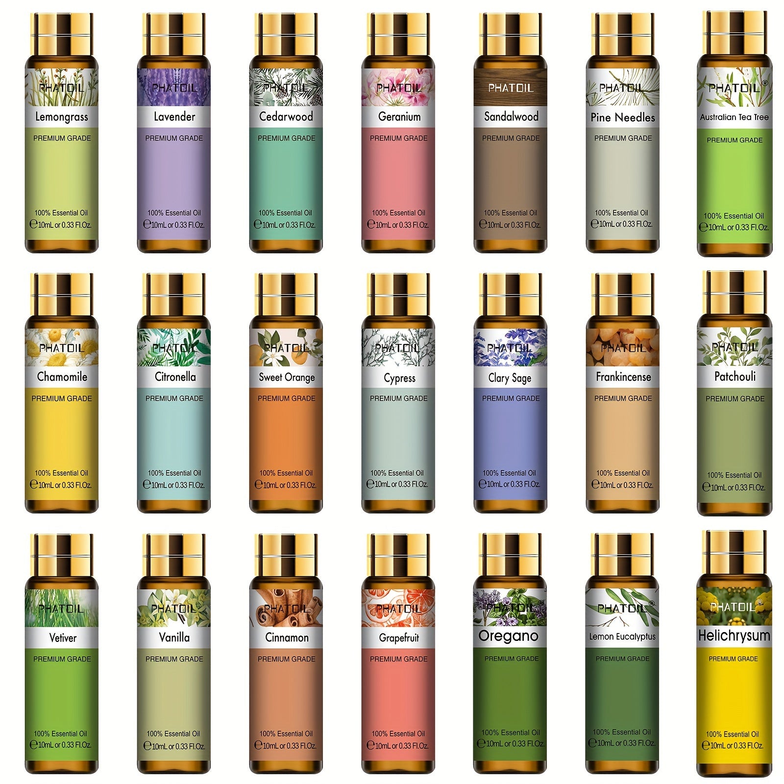 PHATOIL Efir moyi Yagona 10ml - Kayfiyatni ko'taruvchi aromaterapiya suvi, ko'p maqsadli foydalanish, yuqori sifatli, oqmas, UV nurlanishiga chidamli - 1 shisha